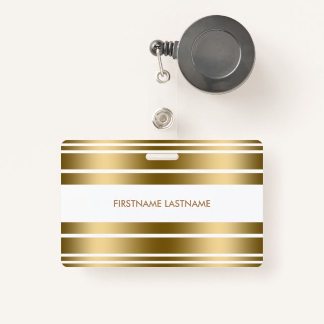 Minimalistig Gold & White Stripes Badge (Front with Retractable)