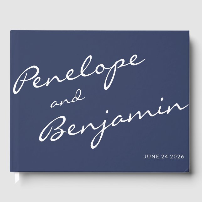 MinimalistNavy Blue Boho Script Wedding Custom Guest Book (Front)