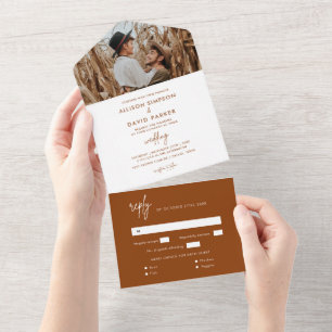 MinimalistRust Photo Wedding All In One Invitation