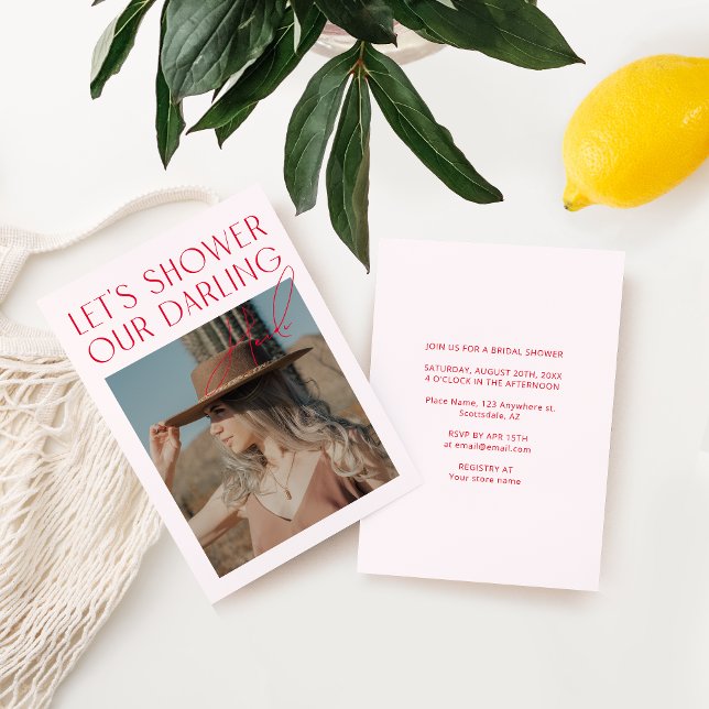 Minimallist Blush Pink & Red Photo Bridal Shower I Invitation (Creator Uploaded)