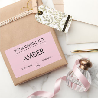MinimalPink RectangleCandleLabel– Amber Soy Candle Rectangular Sticker