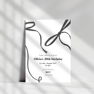 Minimalst black bow 30th birthday invitation