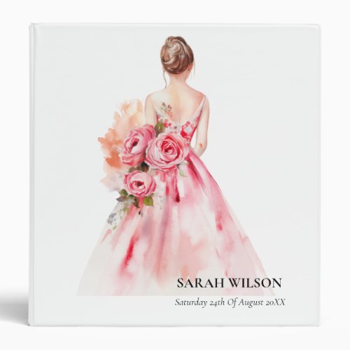 Minimial Watercolor Wedding Gown Bridal Shower 3 Ring Binder