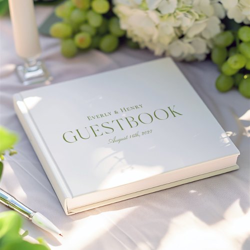 Minimlaist Elegant White & Sage Green Wedding Guest Book