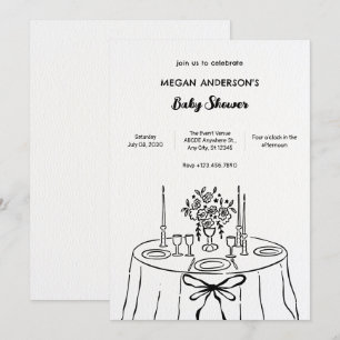 Minimlaist hand drawn dinner table baby shower invitation