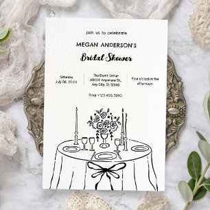 Minimlaist hand drawn dinner table bridal shower invitation