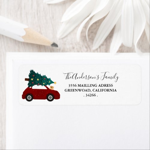 Mininmalist Watercolor   Snow car Christmas  Label