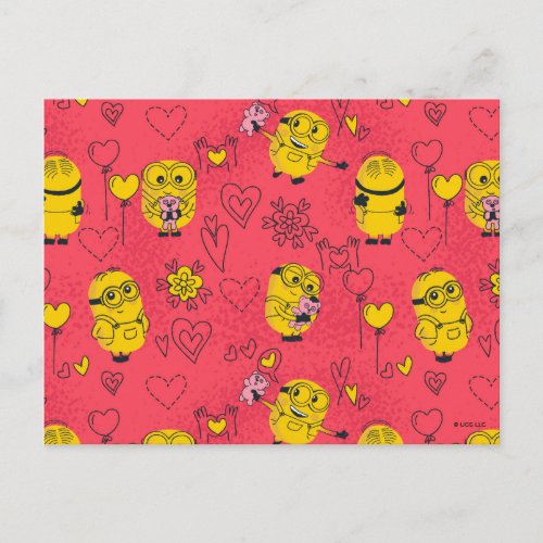Minions Valentines Day  Bob Doodle Pattern Postcard