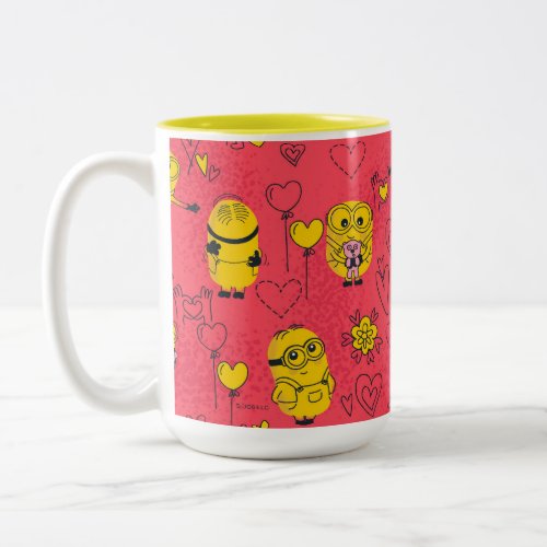 Minions Valentines Day  Bob Doodle Pattern Two_Tone Coffee Mug