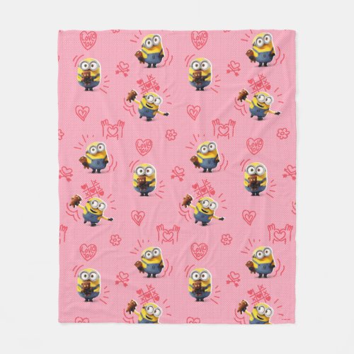Minions Valentines Day  Bob  Tim Hearts Pattern Fleece Blanket
