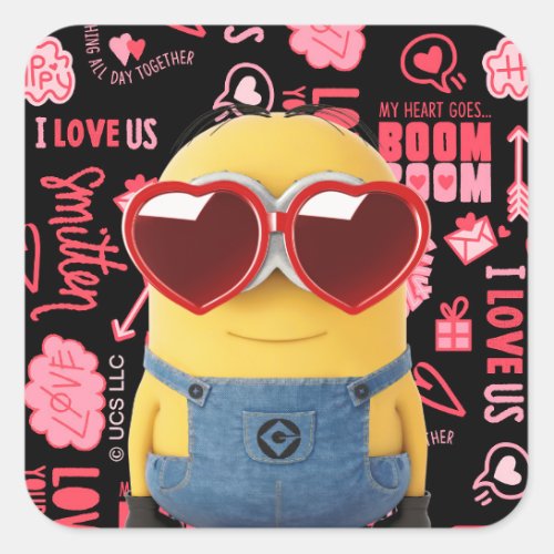 Minions Valentines Day  Doodle Quotes Pattern Square Sticker