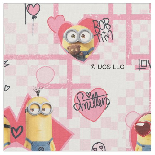 Minions Valentines Day  Grid  Hearts Pattern Fabric