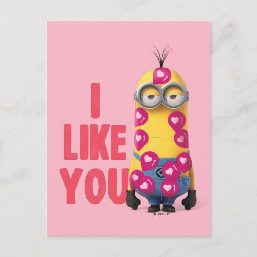 Minions Valentines Day  Kevin _ I Like You Postcard