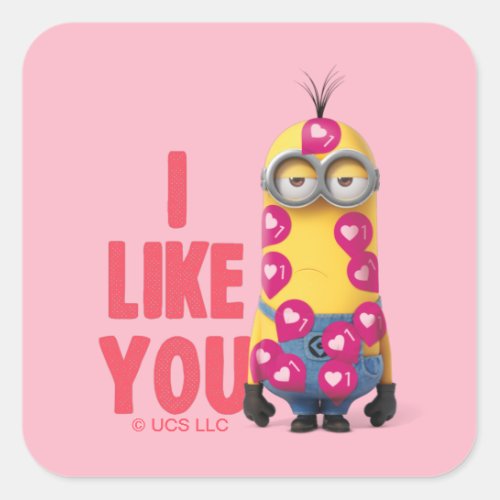 Minions Valentines Day  Kevin _ I Like You Square Sticker