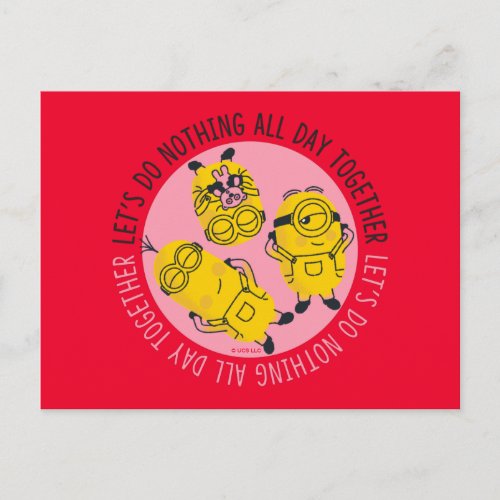 Minions Valentines Day  Lets Do Nothing Postcard