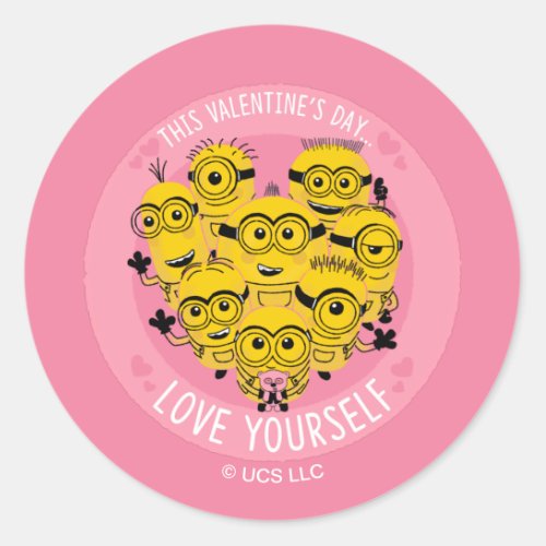 Minions Valentines Day  Love Yourself Classic Round Sticker