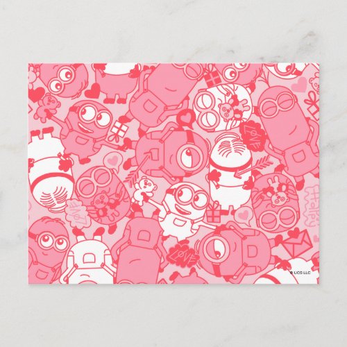 Minions Valentines Day  Pink Minion Toss Pattern Postcard