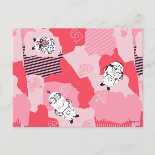 Minions Valentines Day  Pink Patchwork Pattern Postcard