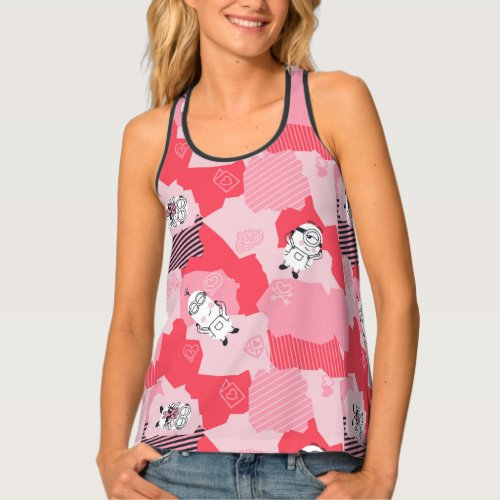 Minions Valentines Day  Pink Patchwork Pattern Tank Top