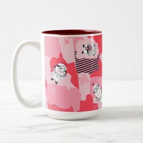 Minions Valentines Day  Pink Patchwork Pattern Two_Tone Coffee Mug