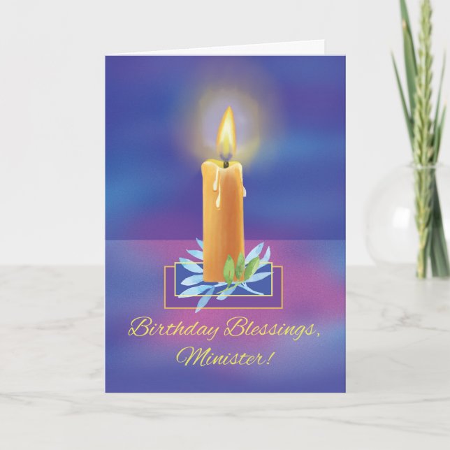 Minister Birthday Blessings with Shining Candle Card (Front)