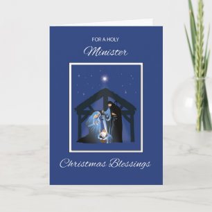 Minister Christmas Blessings Manger on Blue Card