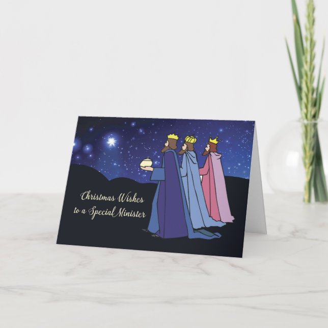 Minister Christmas Wishes Three Kings at Night Holiday Card (Front)
