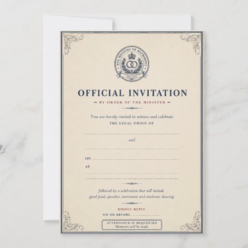 Ministry Of Matrimony Funny Deadpan British Humor Invitation