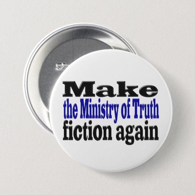 Ministry of Truth Fake News black and blue text  Button (Front & Back)