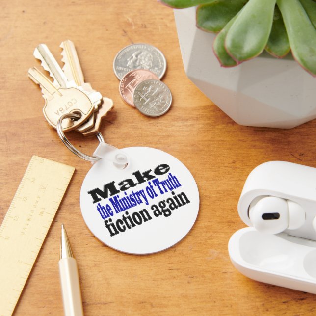 Ministry of Truth Fake News black and blue text   Keychain (Desk)