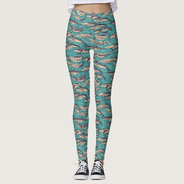 minke whales blue leggings (Front)