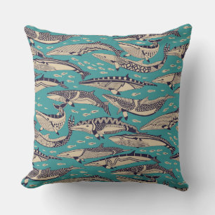 minke whales blue throw pillow