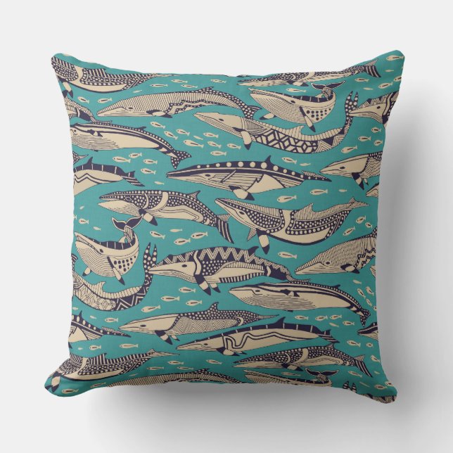 minke whales blue throw pillow (Front)