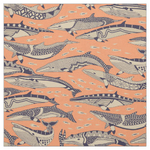minke whales copper fabric