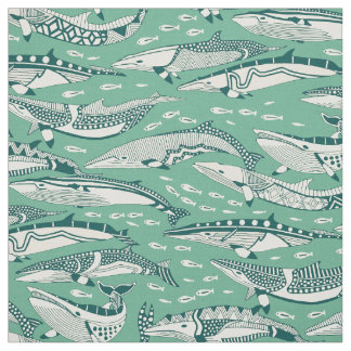 minke whales dark teal peppermint fabric