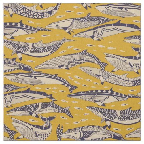 minke whales gold fabric
