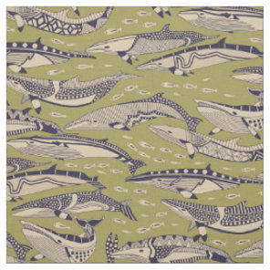 minke whales green fabric