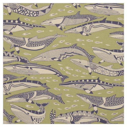 minke whales green fabric