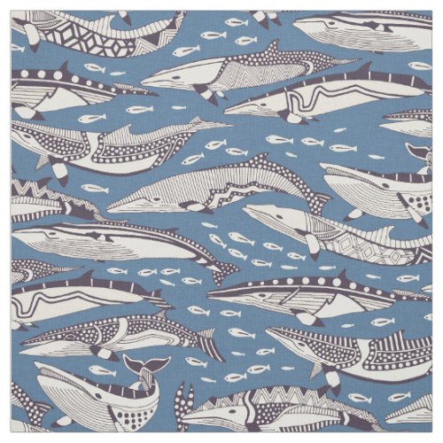 minke whales mulberry denim fabric