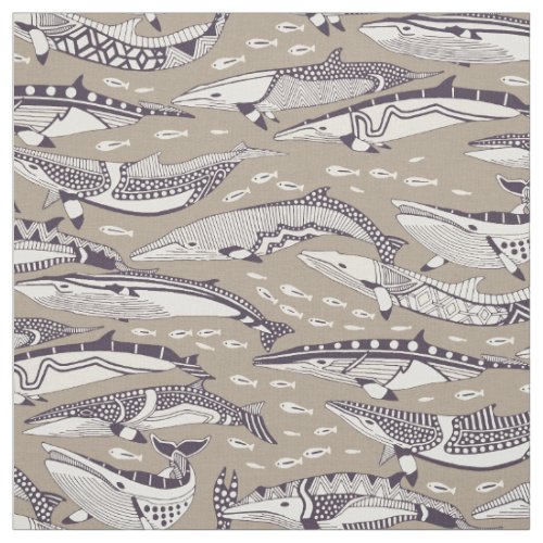 minke whales mulberry stone fabric