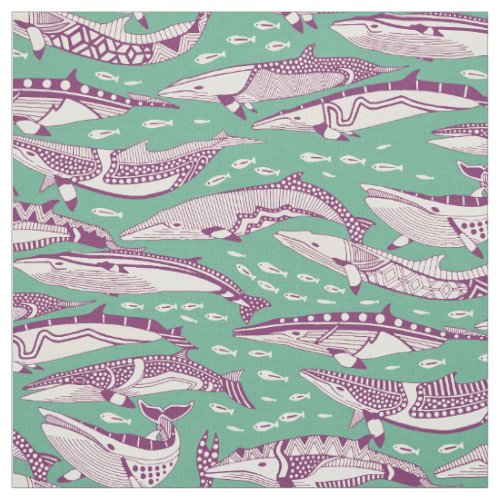 minke whales purple peppermint fabric