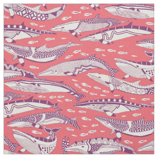 minke whales purple rose pink fabric