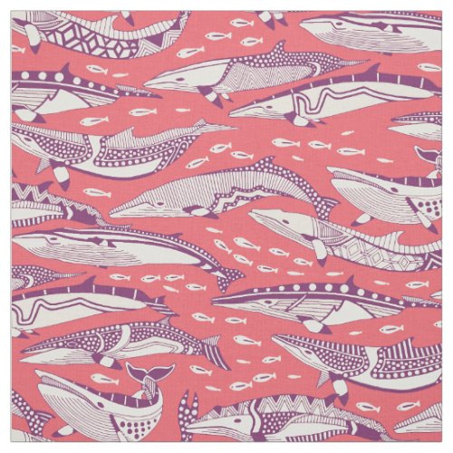 minke whales purple rose pink fabric