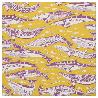 minke whales purple yellow fabric