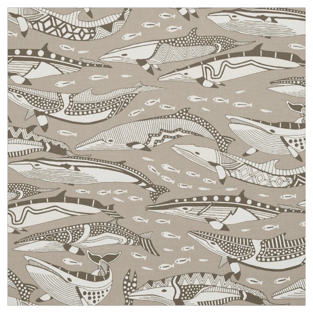 minke whales tea brown stone fabric (Swatch)