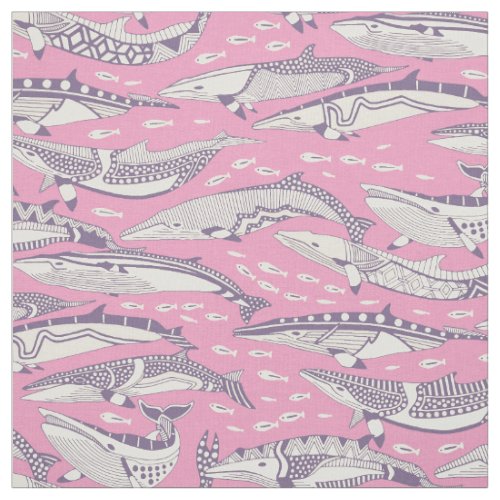 minke whales violet pastel magenta fabric