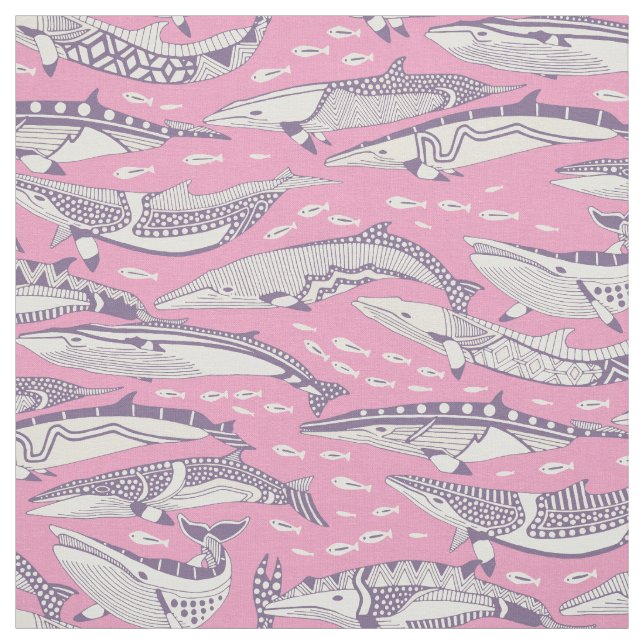 minke whales violet pastel magenta fabric (Swatch)