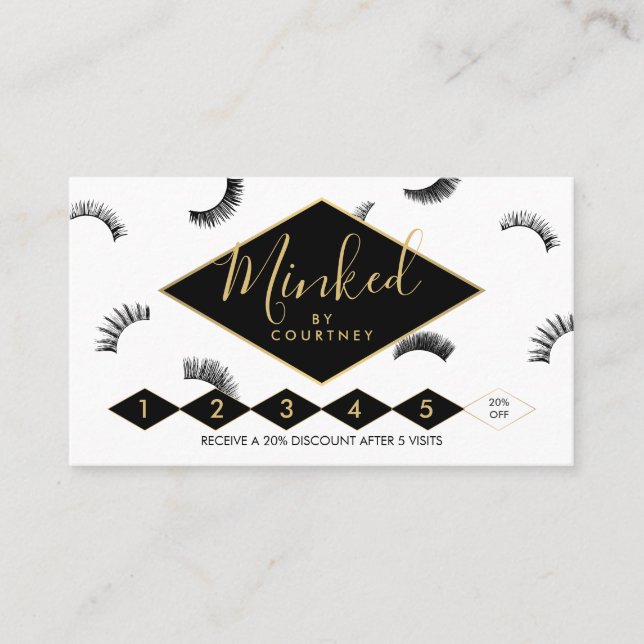 Minked Text Lashes Pattern White/Black Loyalty Card (Front)