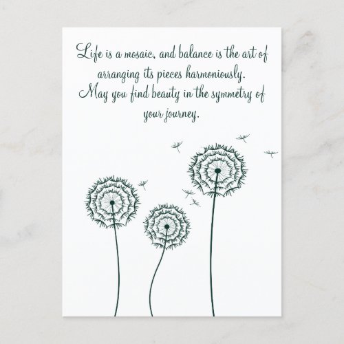 Minmalist green dandelion motivational quote  postcard