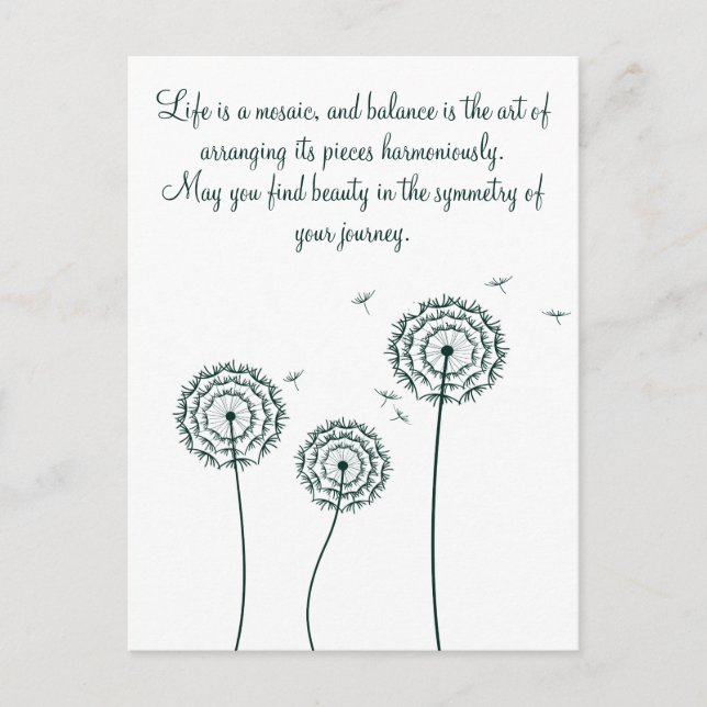 Minmalist green dandelion motivational quote  postcard (Front)